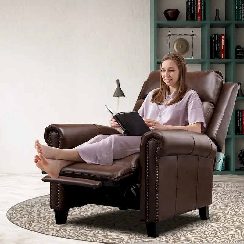 Sillón reclinable de club de cuero auténtico con respaldo abatible