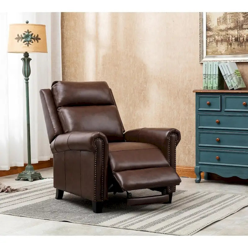 Sillón reclinable de club de cuero auténtico con respaldo abatible
