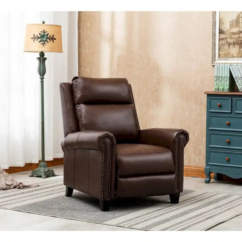 Sillón reclinable de club de cuero auténtico con respaldo abatible