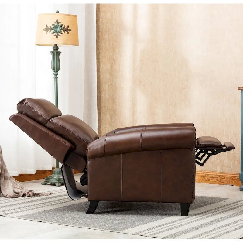 Sillón reclinable de club de cuero auténtico con respaldo abatible