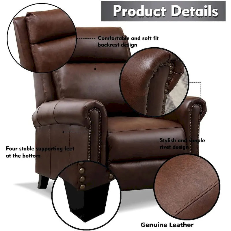 Sillón reclinable de club de cuero auténtico con respaldo abatible