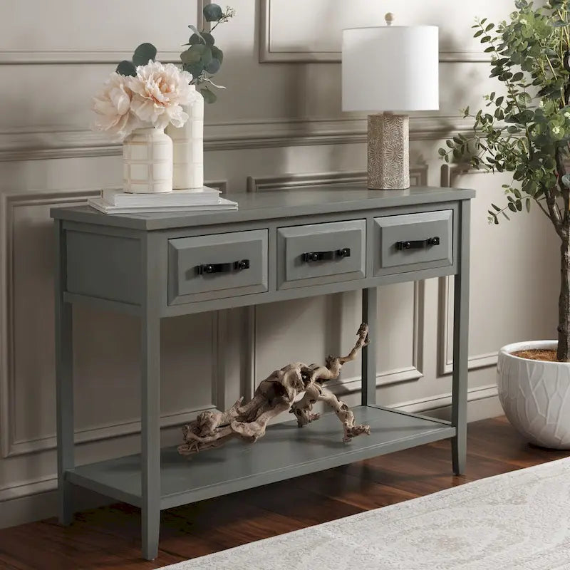 Mesa de consola moderna negra y de nogal – 42" An. x 15" Pr. x 30" Al.