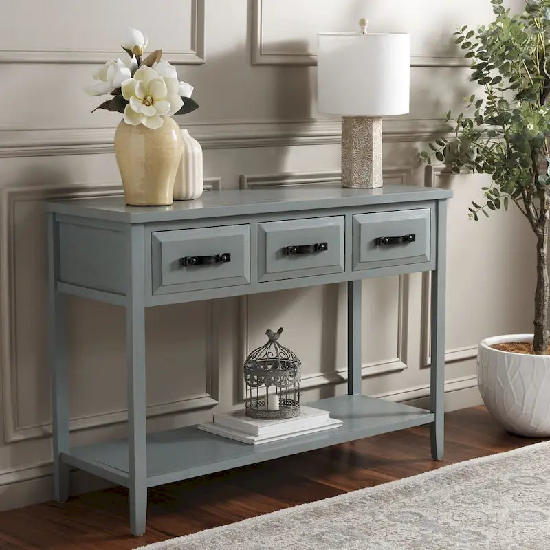 Mesa de consola moderna negra y de nogal – 42" An. x 15" Pr. x 30" Al.