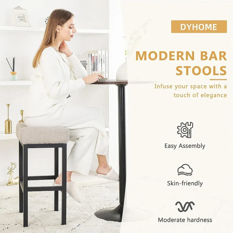 Taburete de bar tapizado sin respaldo tipo silla de montar moderno de 27 pulgadas de altura para mostrador