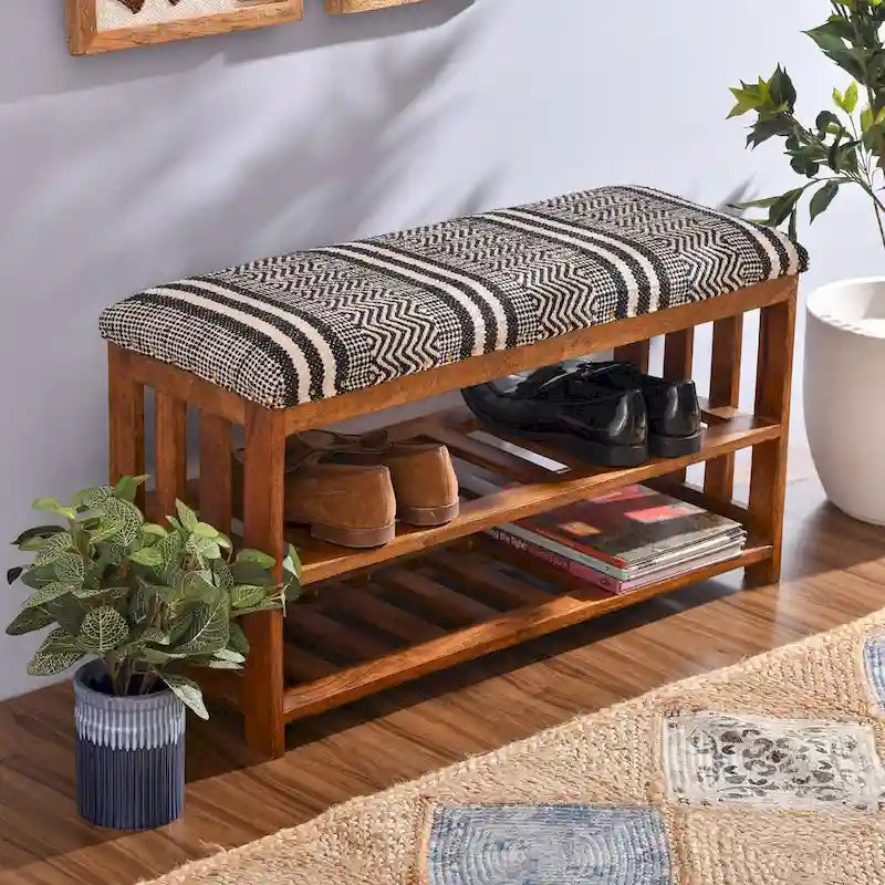 Banco tapizado con 2 estantes para entrada y dormitorio - 18 H x 34 W x 12 D