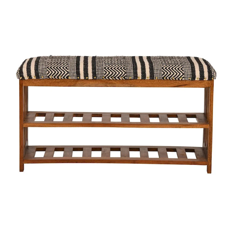 Banco tapizado con 2 estantes para entrada y dormitorio - 18 H x 34 W x 12 D