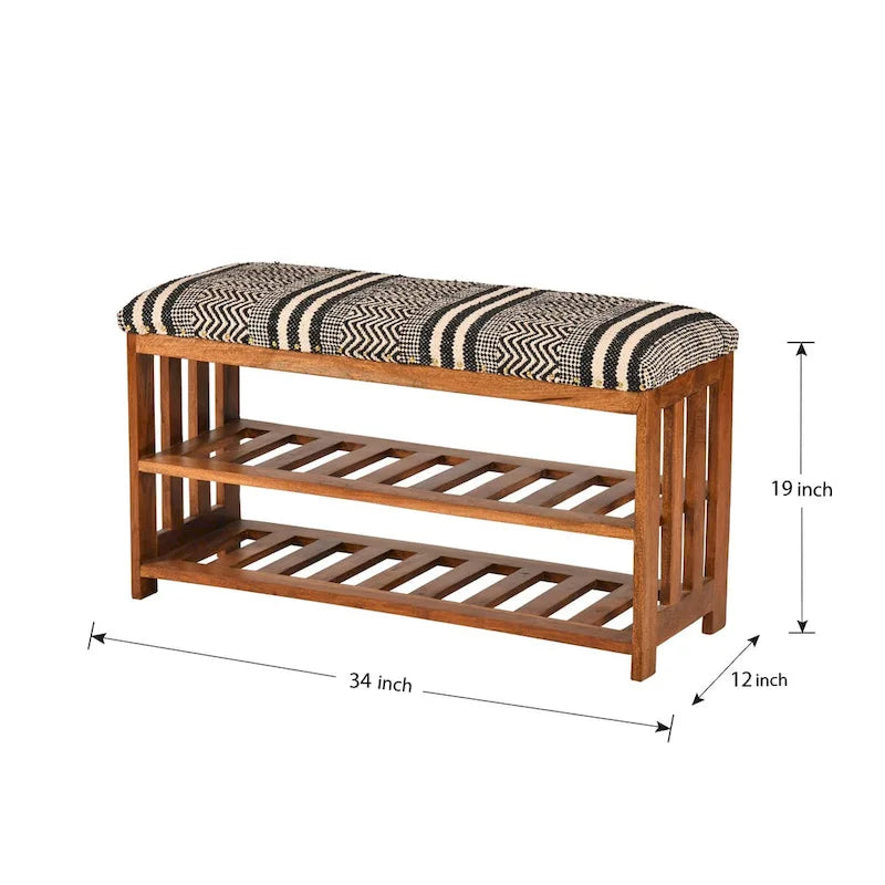Banco tapizado con 2 estantes para entrada y dormitorio - 18 H x 34 W x 12 D
