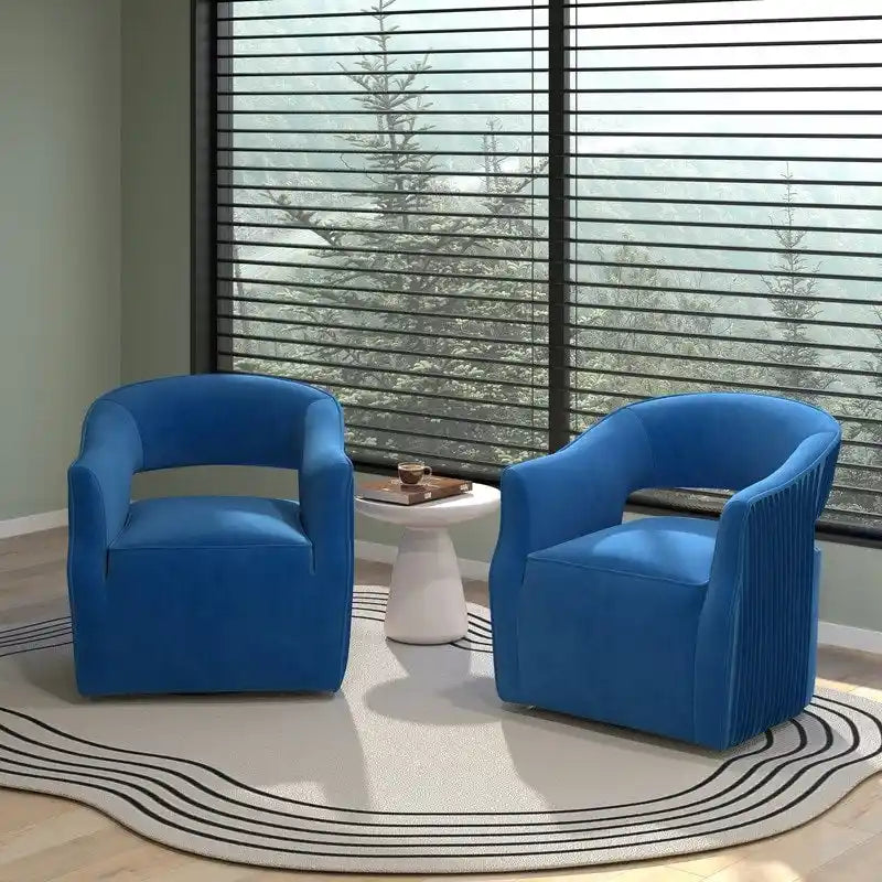 Juego de 2 sillones decorativos modernos de terciopelo Glam con respaldo abierto y giro de 360°