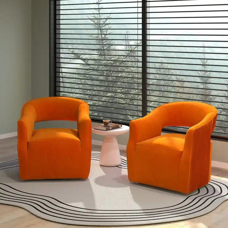 Juego de 2 sillones decorativos modernos de terciopelo Glam con respaldo abierto y giro de 360°