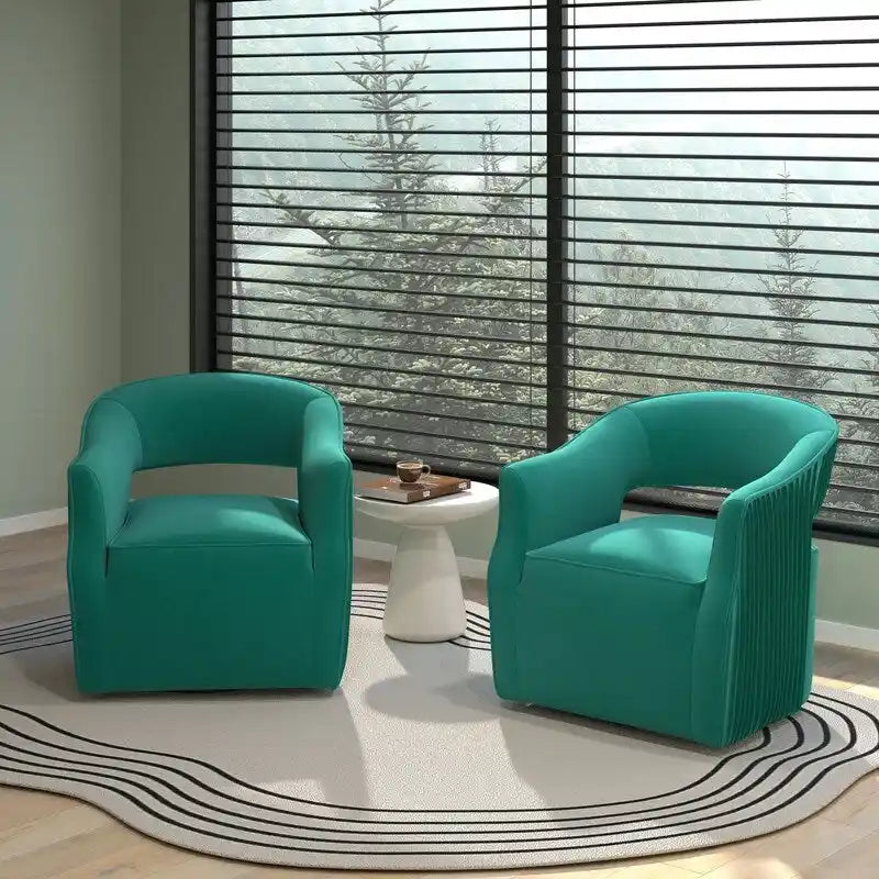 Juego de 2 sillones decorativos modernos de terciopelo Glam con respaldo abierto y giro de 360°