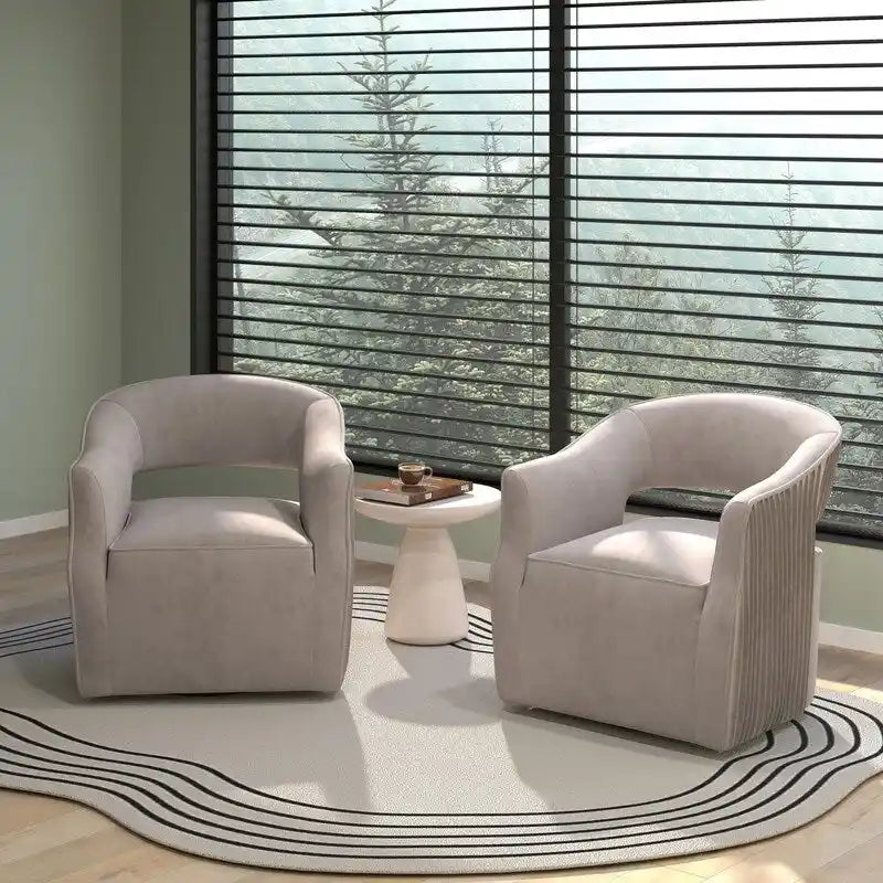 Juego de 2 sillones decorativos modernos de terciopelo Glam con respaldo abierto y giro de 360°