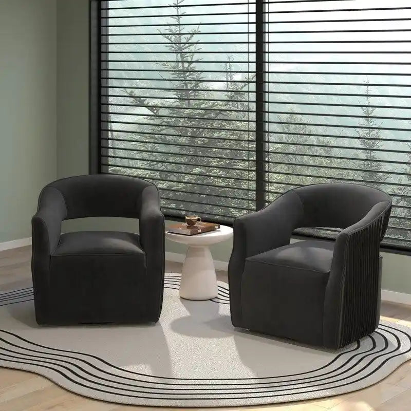 Juego de 2 sillones decorativos modernos de terciopelo Glam con respaldo abierto y giro de 360°