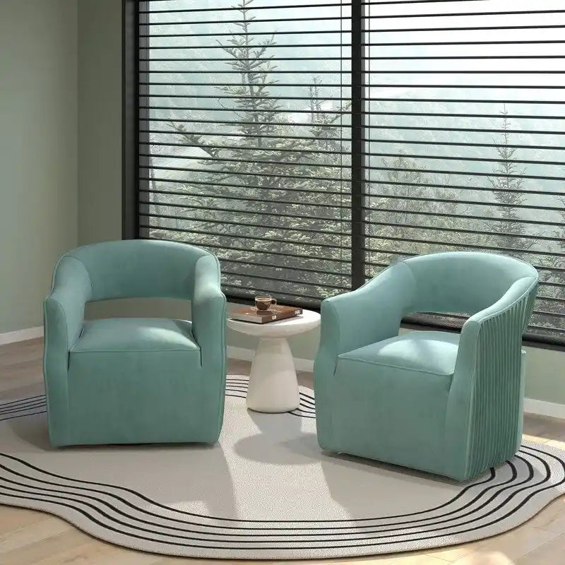 Juego de 2 sillones decorativos modernos de terciopelo Glam con respaldo abierto y giro de 360°