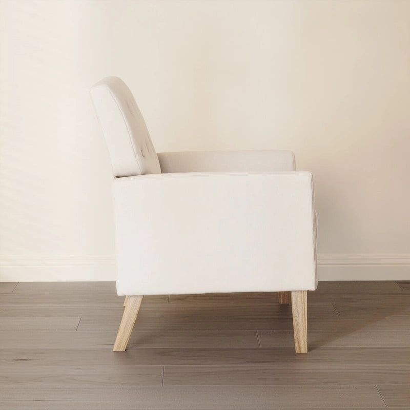 Sillón decorativo moderno de lino con botones y marco de madera maciza