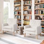 Sillón decorativo moderno de lino con botones y marco de madera maciza