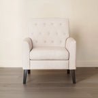 Sillón decorativo moderno de lino con botones y marco de madera maciza
