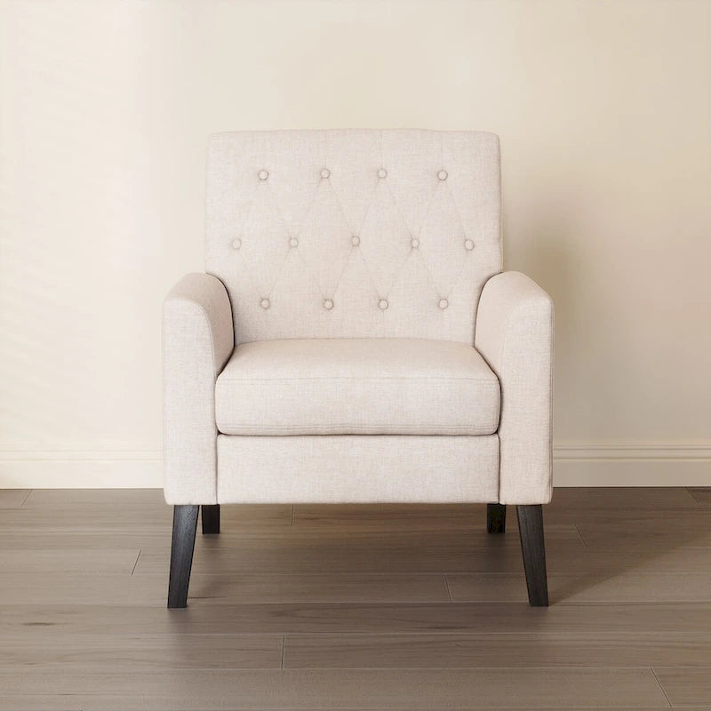 Sillón decorativo moderno de lino con botones y marco de madera maciza