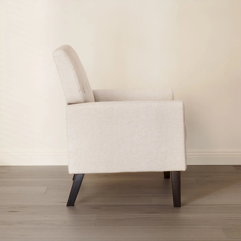 Sillón decorativo moderno de lino con botones y marco de madera maciza