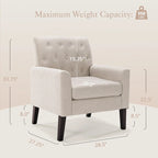 Sillón decorativo moderno de lino con botones y marco de madera maciza