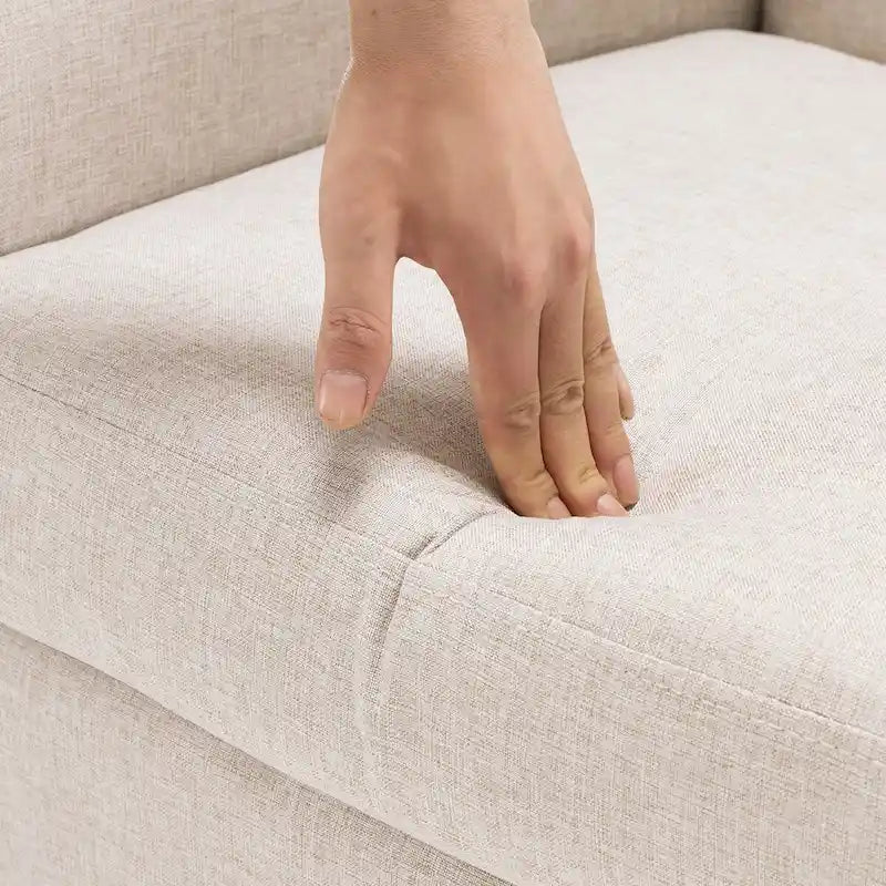 Sillón decorativo moderno de lino con botones y marco de madera maciza