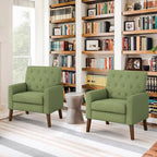 Sillón decorativo moderno de lino con botones y marco de madera maciza