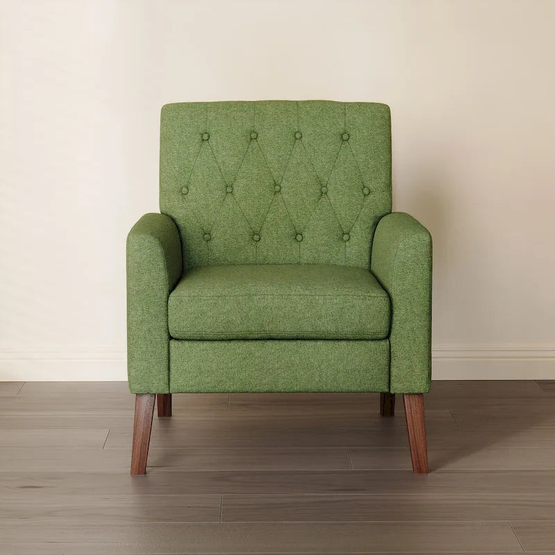 Sillón decorativo moderno de lino con botones y marco de madera maciza