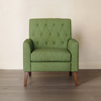 Sillón decorativo moderno de lino con botones y marco de madera maciza