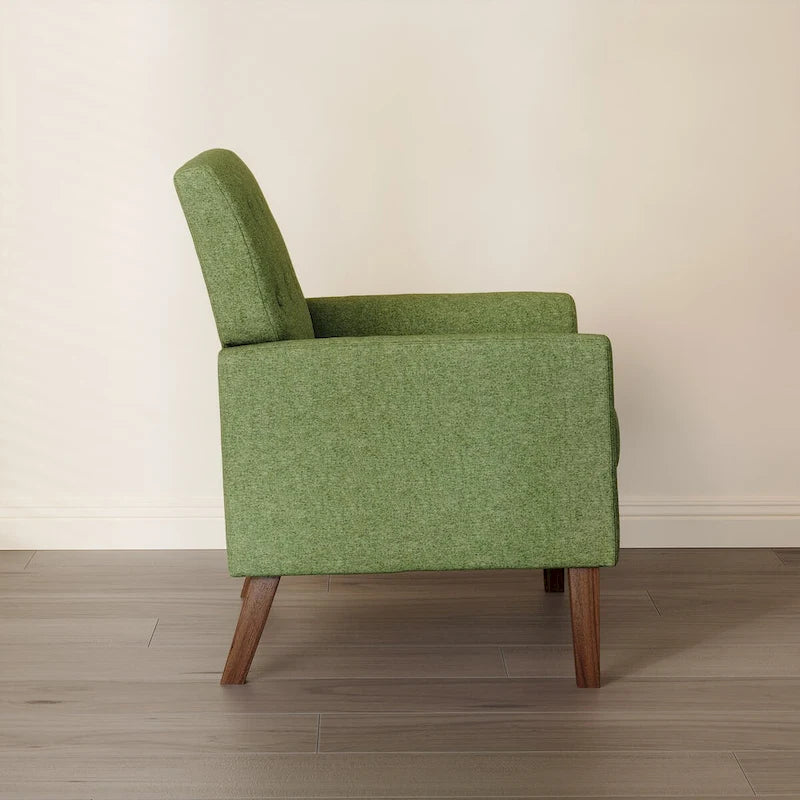 Sillón decorativo moderno de lino con botones y marco de madera maciza