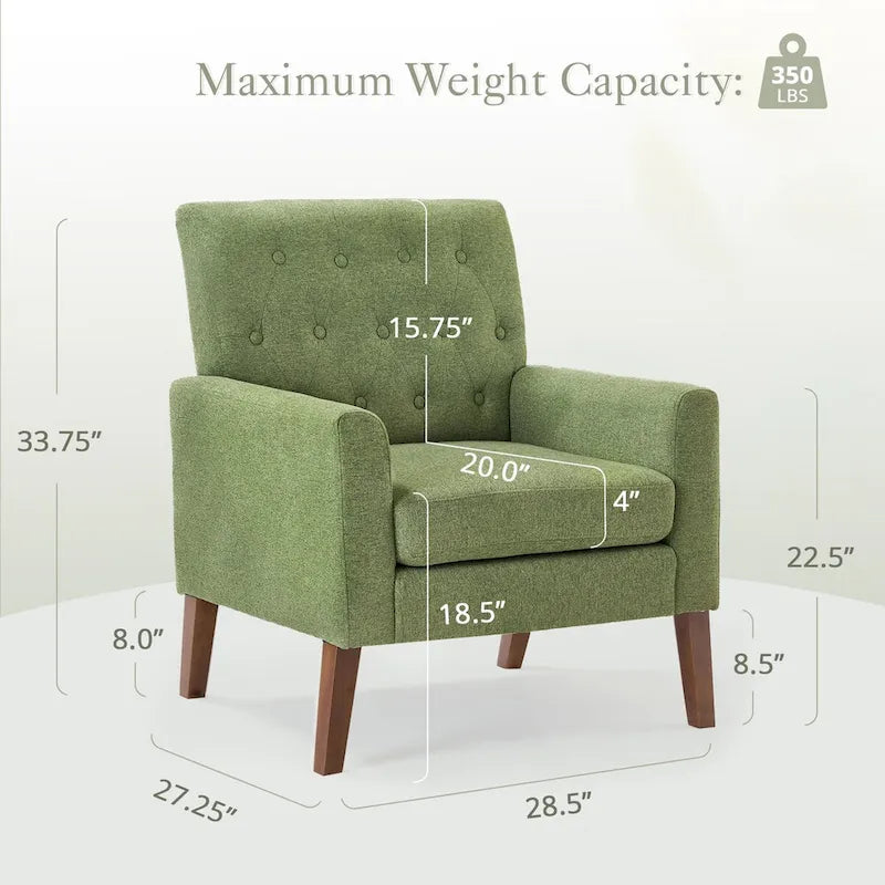 Sillón decorativo moderno de lino con botones y marco de madera maciza