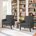 Sillón decorativo moderno de lino con botones y marco de madera maciza