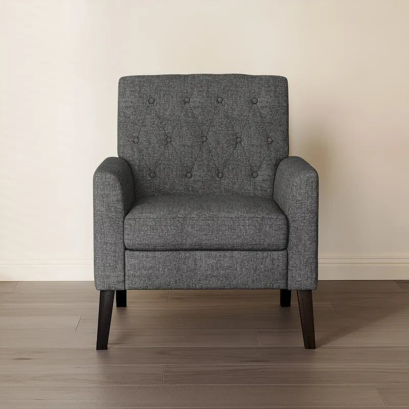 Sillón decorativo moderno de lino con botones y marco de madera maciza