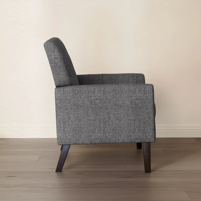Sillón decorativo moderno de lino con botones y marco de madera maciza