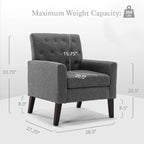 Sillón decorativo moderno de lino con botones y marco de madera maciza