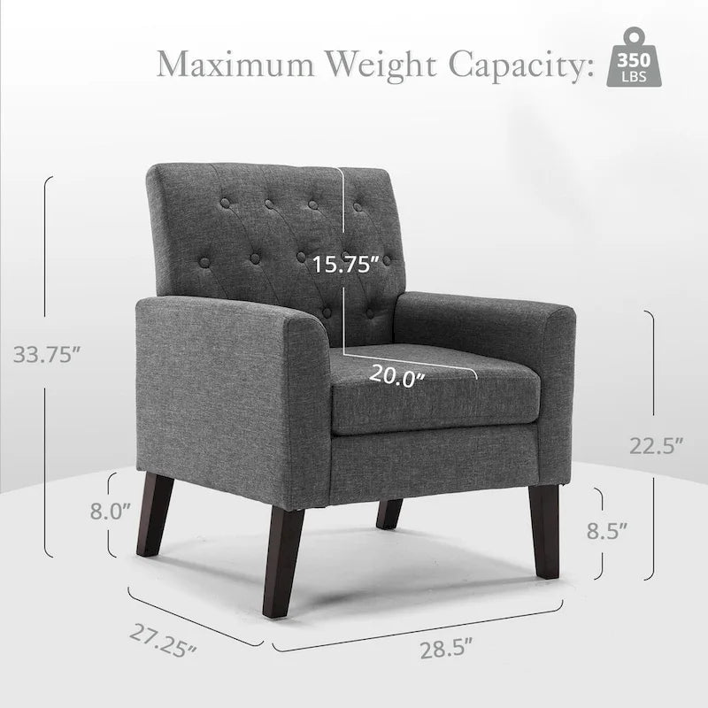 Sillón decorativo moderno de lino con botones y marco de madera maciza