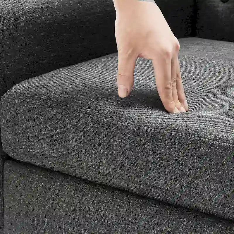 Sillón decorativo moderno de lino con botones y marco de madera maciza
