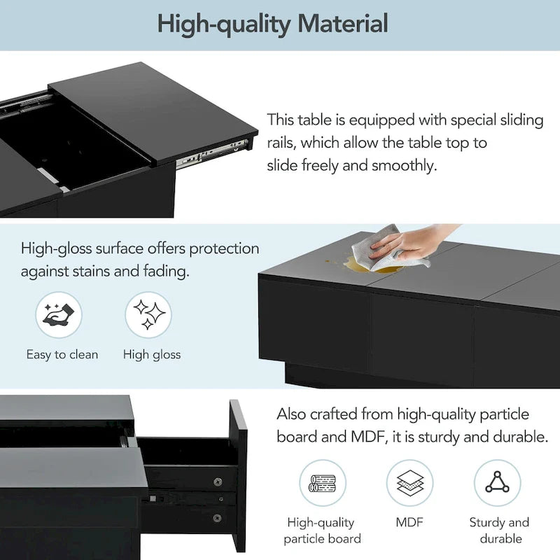 Mesa de centro multifuncional extensible, mesa de sofá, mesa de cóctel con 2 compartimentos de almacenamiento ocultos