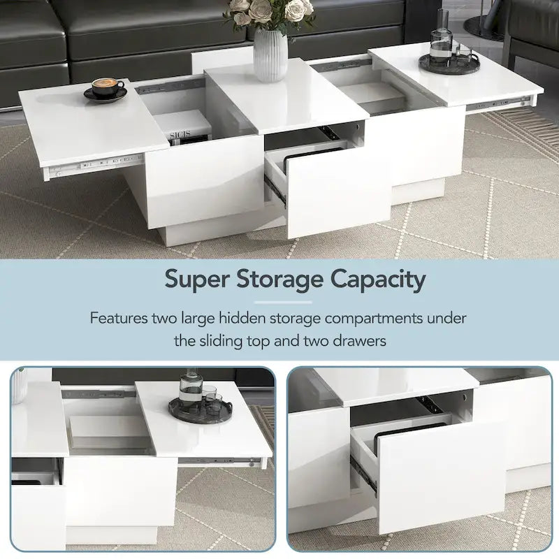 Mesa de centro multifuncional extensible, mesa de sofá, mesa de cóctel con 2 compartimentos de almacenamiento ocultos