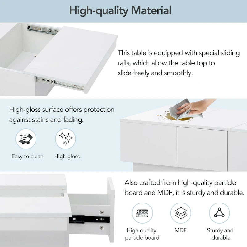 Mesa de centro multifuncional extensible, mesa de sofá, mesa de cóctel con 2 compartimentos de almacenamiento ocultos