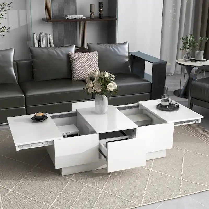 Mesa de centro multifuncional extensible, mesa de sofá, mesa de cóctel con 2 compartimentos de almacenamiento ocultos