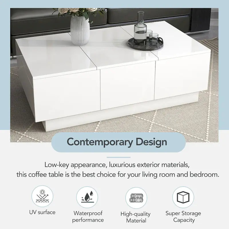 Mesa de centro multifuncional extensible, mesa de sofá, mesa de cóctel con 2 compartimentos de almacenamiento ocultos