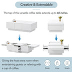 Mesa de centro multifuncional extensible, mesa de sofá, mesa de cóctel con 2 compartimentos de almacenamiento ocultos