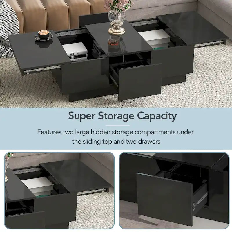 Mesa de centro multifuncional extensible, mesa de sofá, mesa de cóctel con 2 compartimentos de almacenamiento ocultos