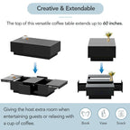 Mesa de centro multifuncional extensible, mesa de sofá, mesa de cóctel con 2 compartimentos de almacenamiento ocultos