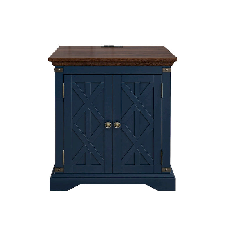 Mesa auxiliar bicolor con estación de carga y puertos USB integrados