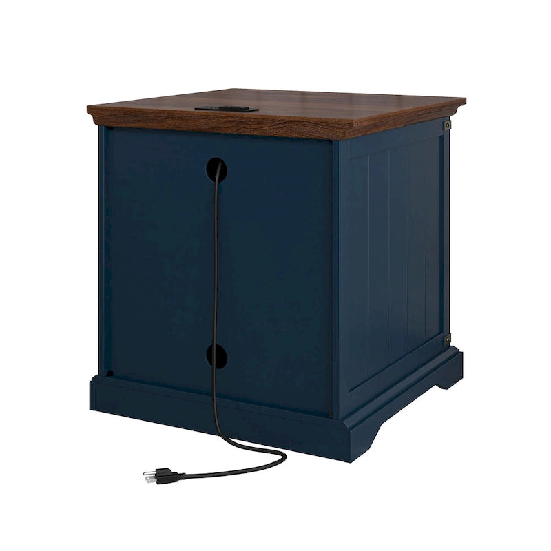 Mesa auxiliar bicolor con estación de carga y puertos USB integrados