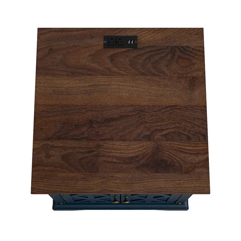 Mesa auxiliar bicolor con estación de carga y puertos USB integrados