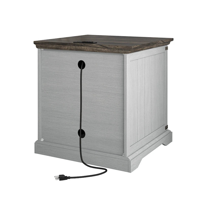 Mesa auxiliar bicolor con estación de carga y puertos USB integrados