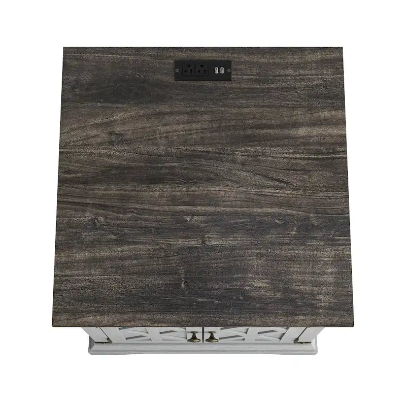 Mesa auxiliar bicolor con estación de carga y puertos USB integrados