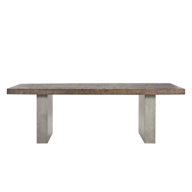 Mesa de comedor de madera recuperada y hormigón