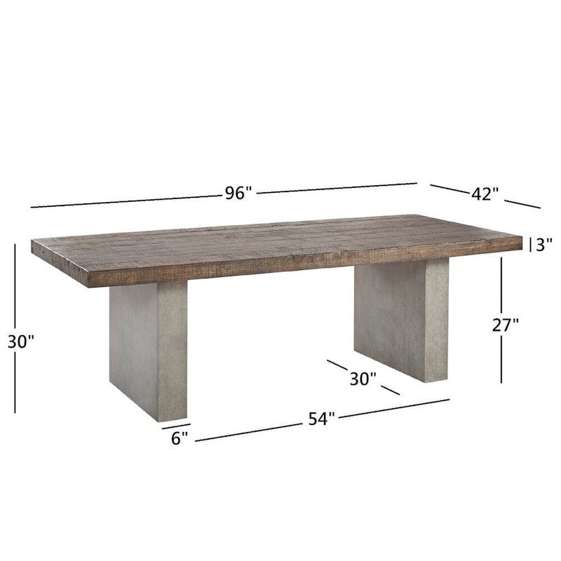 Mesa de comedor de madera recuperada y hormigón